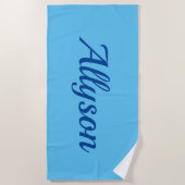 Personalize Name, Deep Blue Script / Sky Blue Strandtuch (Vorderseite)
