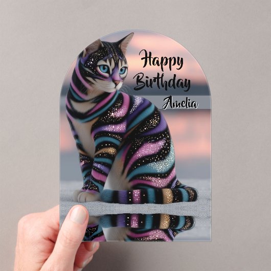 personalize name & image cat birthday acryleinladungen (Insitu (Handheld))