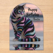 personalize name & image cat birthday acryleinladungen (Vorderseite)