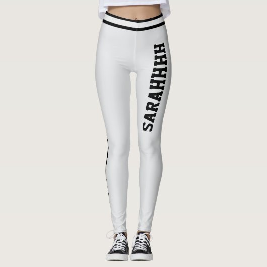Personalize Name Light Grey Black Stripes Fun Gift Leggings (Vorderseite)