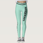 Personalize Name Light Teal Black Stripes Fun Gift Leggings (Vorderseite)