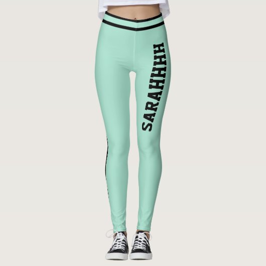 Personalize Name Light Teal Black Stripes Fun Gift Leggings (Vorderseite)