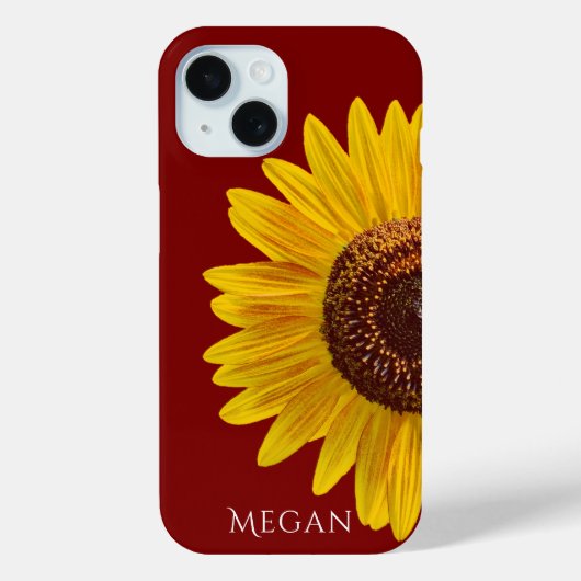Personalize Name Maroon Red Yellow Sunflower  Case-Mate iPhone Hülle (Rückseite)
