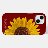 Personalize Name Maroon Red Yellow Sunflower  Case-Mate iPhone Hülle (Rückseite (Horizontal))
