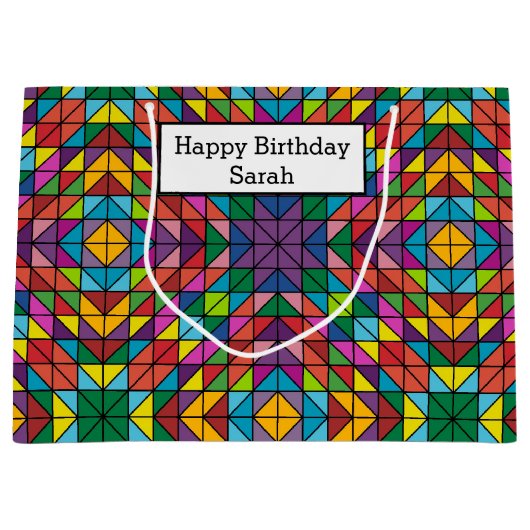 Personalize Name Quilt Pattern Happy Birthday Große Geschenktüte (Vorderseite)