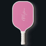 Personalize Name, White Script, Vertical on Pink Pickleball Schläger<br><div class="desc">Personalize your Name vertically In white Script on pink background.</div>