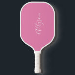 Personalize Name, White Script, Vertical on Pink Pickleball Schläger<br><div class="desc">Personalize your Name vertically In white Script on pink background.</div>