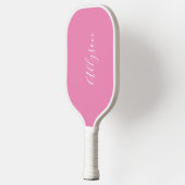 Personalize Name, White Script, Vertical on Pink Pickleball Schläger (Links)