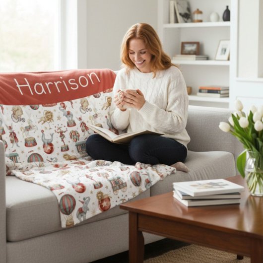 personalize Nostalgic Vintage Circus Pattern  Fleecedecke