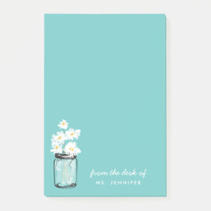 Personalize Note Aquamarin Mason Jar White Daisy F Post-it Klebezettel