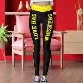 Personalize Pet Cat Love Name Black Yellow Stripes Leggings