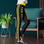 Personalize Pet Cat Love Name Black Yellow Stripes Leggings