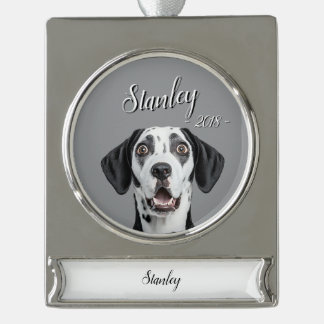 personalize pet name & picture Banner-Ornament silber