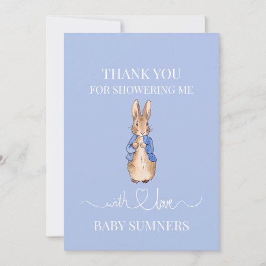 Personalize Peter the Kaninchen Baby Dusche Vielen Dankeskarte (Vorderseite)