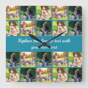 Personalize photo collage and text quadratische wanduhr