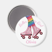 Personalize - Pink Roller Skate Girl Magnet (Vorderseite/Rückseite)
