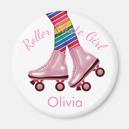 Personalize - Pink Roller Skate Girl Magnet (Vorne)