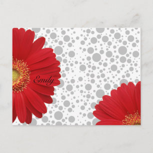 Personalize Polka Dot Red Daisy Postkarte