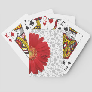 Personalize Polka Dot Red Daisy Spielkarten