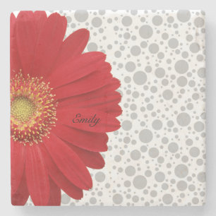 Personalize Polka Dot Red Daisy Steinuntersetzer