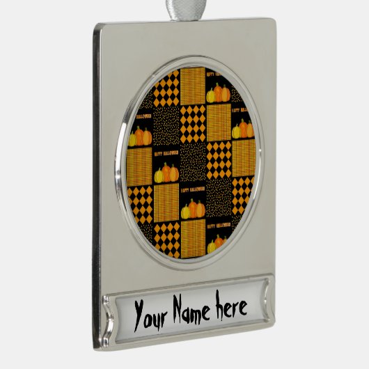Personalize - Pumpkin Halloween Patchwork Pattern Banner-Ornament Silber (Rechts)