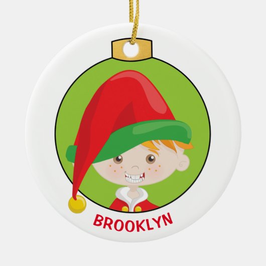 Personalize Red Hair Boy Elf Keramik Ornament (Vorne)