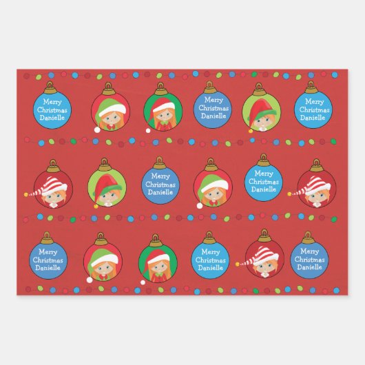 Personalize Red Hair Girl Elf Geschenkpapier Set (Vorderseite 3)
