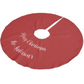 Personalize Red White frohe Weihnachten Happy Holi Polyester Weihnachtsbaumdecke (Schrägansicht)
