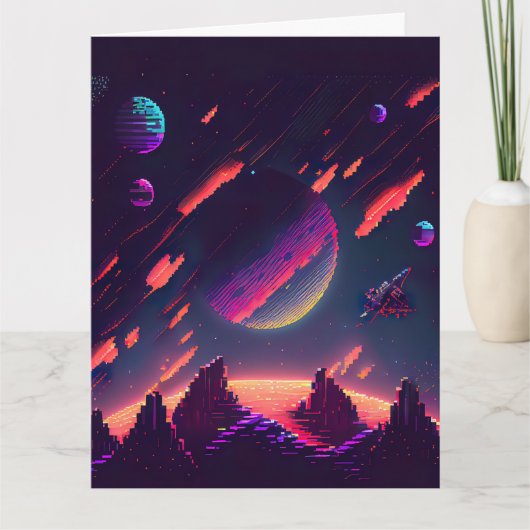 Personalize - Retro 8Bit Pixel Space Art Karte (Vorderseite)