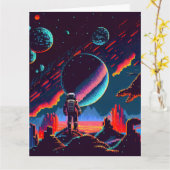 Personalize - Retro-Astronaut mit 8 Bit-Größe Karte (Gelbe Blume)