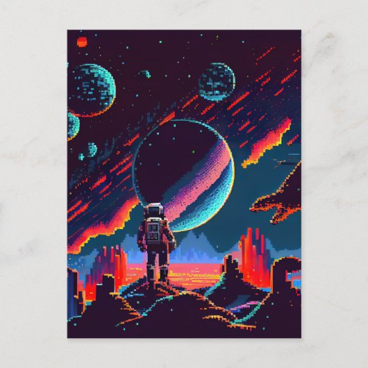 Personalize - Retro-Astronaut mit 8 Bit-Größe Postkarte (Vorderseite)