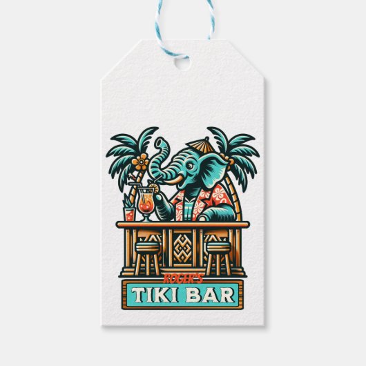 Personalize Retro Elephant Tiki Bar Geschenkanhänger (Vorderseite)