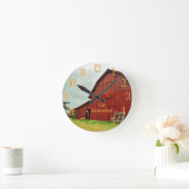 Personalize Rustic Red Barn Scene Runde Wanduhr (Zuhause)