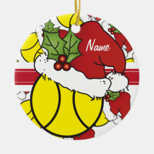 Personalize Santa Hat Christmas Tennis Ball Keramikornament