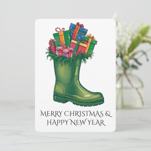 Personalize Santa's New Boots Einladung (Stehend Vorderseite)