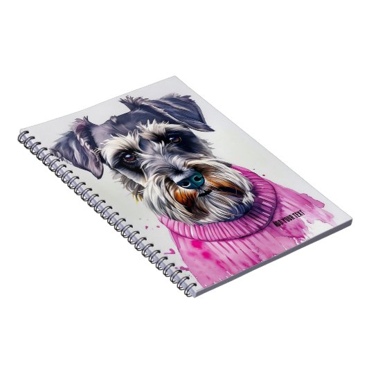 PERSONALIZE: Schnauzer Hund in rosa Pullover Notizblock (Rechte Seite)
