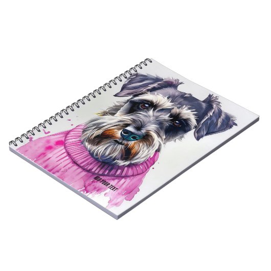 PERSONALIZE: Schnauzer Hund in rosa Pullover Notizblock (Linke Seite)