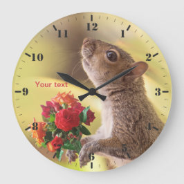 Personalize Squirrel with roses for You Große Wanduhr