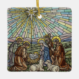 Personalize Stained Glass Nativity Scene Christmas Keramikornament