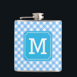 Personalize Stylish Baby Blue Gingham Monogram Flachmann<br><div class="desc">Stilvolle mit Monogramm Flasche mit einem Baby-Blue Gingham-Muster. Es ist ein großartiges personalisiertes Geschenk. Personalisieren Sie es, indem Sie den Platzhalter-Text ersetzen. Für weitere Optionen, wie zum Beispiel den Schriftart zu ändern und seine Größe, klicken Sie auf die Schaltfläche "Anpassen". *Bitte beachten Sie, dass das Zazzle-Wasserzeichen, das in der Zoomvorschau...</div>