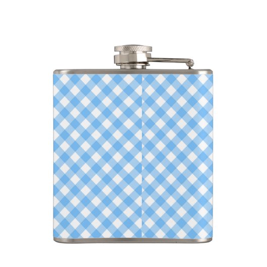 Personalize Stylish Baby Blue Gingham Monogram Flachmann (Rückseite)