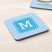 Personalize Stylish Baby Blue Gingham Monogram Untersetzer (Linke Seite)