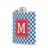 Personalize Stylish Blue Gingham Monogram Flachmann (Links)