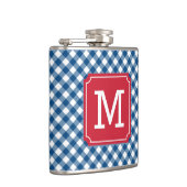 Personalize Stylish Blue Gingham Monogram Flachmann (Rechts)