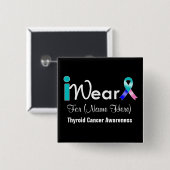 Personalize Teal Blue Pink Ribbon Thyroid Cancer Button (Vorne & Hinten)