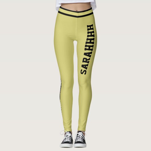 Personalize Text Name Olive Black Stripes Fun Gift Leggings (Vorderseite)