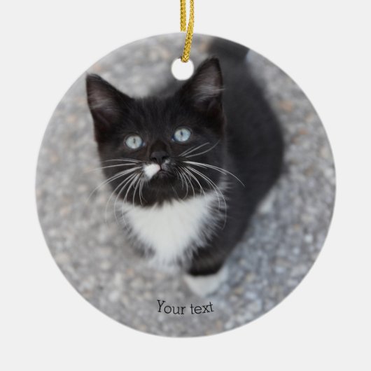 Personalize Tuxedo Schwarzweiß Kitten Keramik Ornament (Vorne)