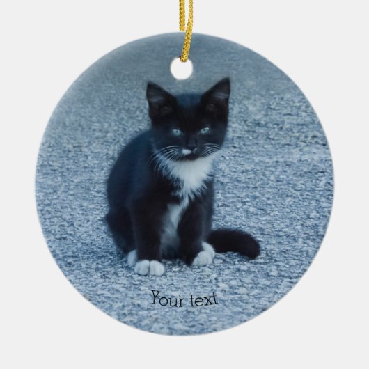 Personalize Tuxedo Schwarzweiß Kitten Keramik Ornament (Vorne)