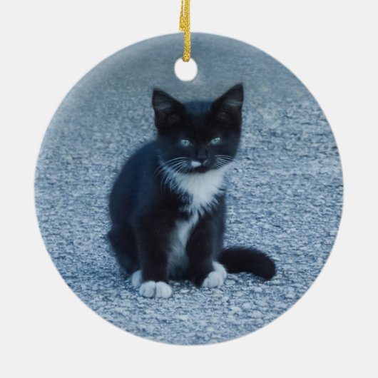 Personalize Tuxedo Schwarzweiß Kitten Keramik Ornament (Hinten)