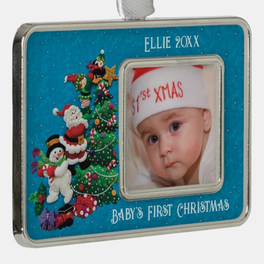 Personalize Unisex Baby's 1. Weihnachts-Niedlich C Rahmen-Ornament Silber (Rechts)